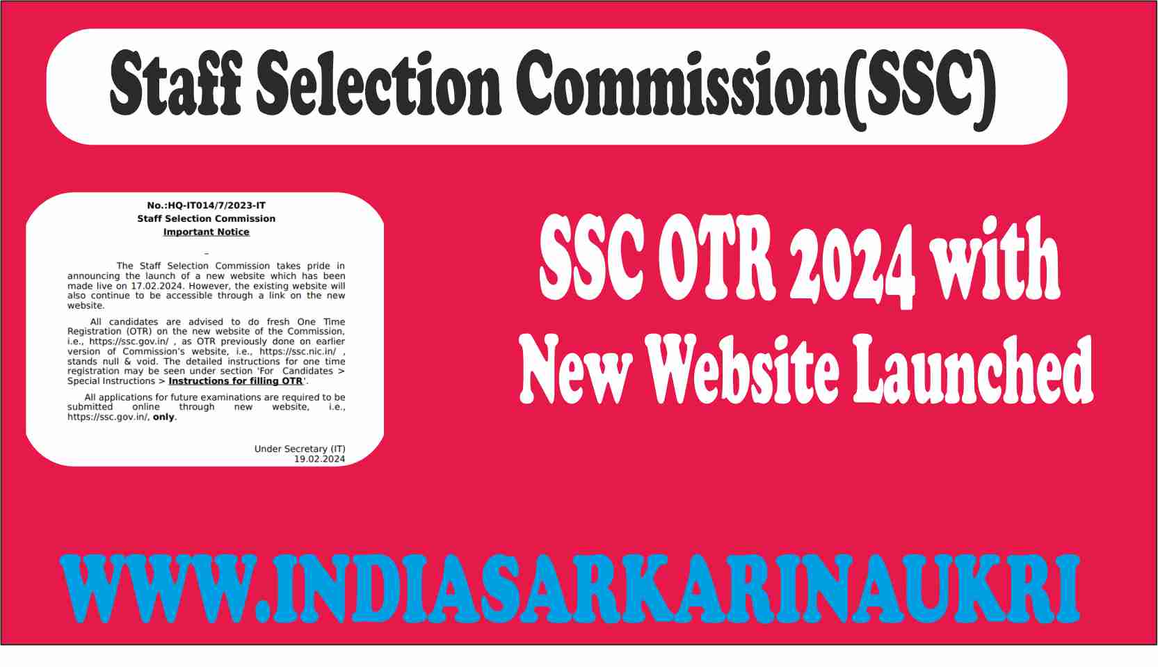 SSC One Time Registration (OTR) 2024 With New Website Launches